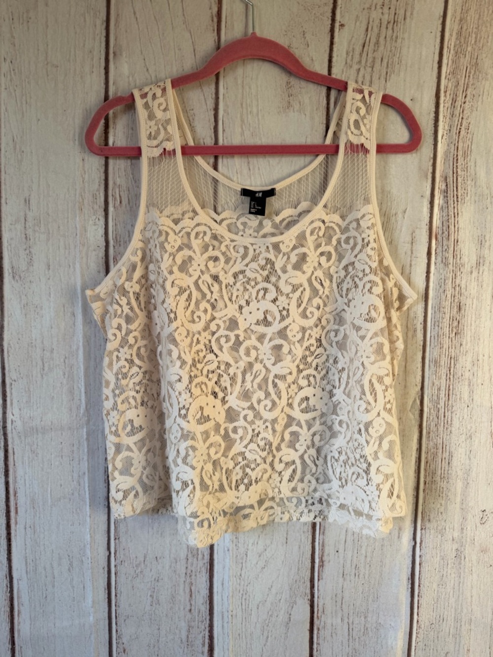 H&M Cream Floral Lace Sleeveless Tank Top Size Large